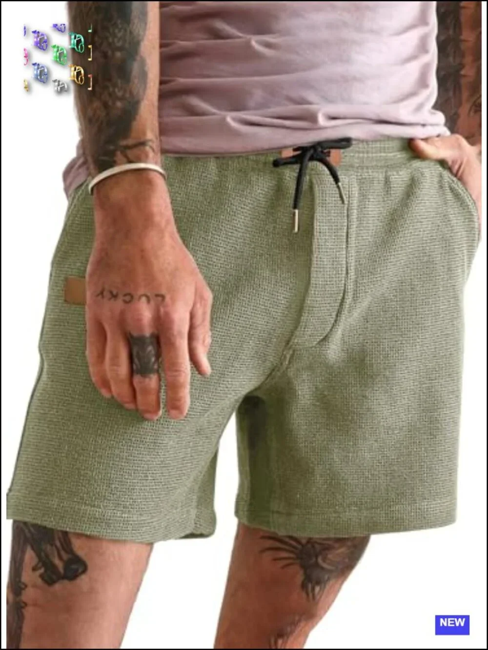 Men's Waffle Knit Casual Shorts Elastic Waist Drawstring Running Jogging Beach
